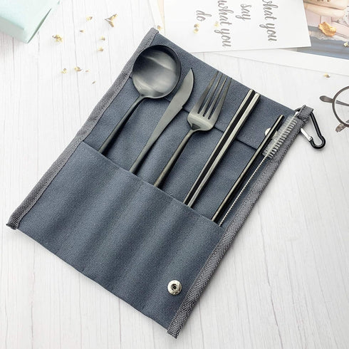 JASHII Portable Utensils, Travel Camping Cutlery Set, 7-Piece 304 Stainless Steel Flatware set including Knife Fork Spoon Chopsticks Cleaning Brus...