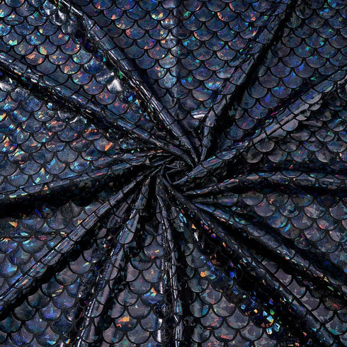 FINGERINSPIRE Mermaid Scales Fabric 39x59 inch Black Sparkly Hologram Spandex Mermaid Printed Fish Scale 2 Way Stretch Mermaid Fishscale Fabric fo...