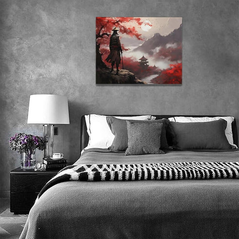Japanese Bushido Wall Art Red Samurai Pictures Wall Decor Ancient Japan Warrior Canvas Asian Landscape Painting Home Decoration Artwork for Bathro...