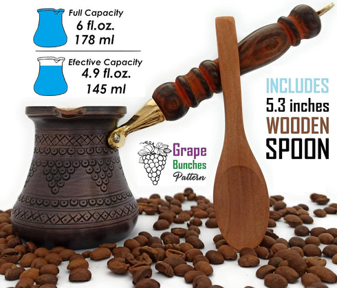 PCZ Series (Small-6 fl.oz) Thickest Solid Copper Engraved/Stamped Turkish Greek Arabic Coffee Pot with Wooden Handle, Stovetop Coffee Maker Cezve ...