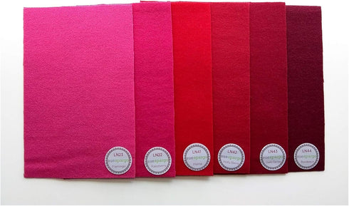 Sue Spargo 1/64 Cuts of Merino Wool Fabric, Pack of Six Colors - Reds...