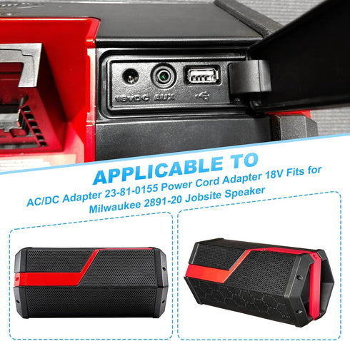 AC/DC Adapter 23-81-0155 Power Cord Adapter 18V Fits for Milwaukee 2891-20 Jobsite Speaker and Other Equipment......