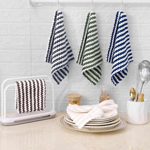 Homaxy 12 Pack Kitchen Dish Cloths, Ultra Soft and Absorbent Dish Towels, Reusable Fast Drying Microfiber Cleaning Cloth, Coral Velvet Wave Design...