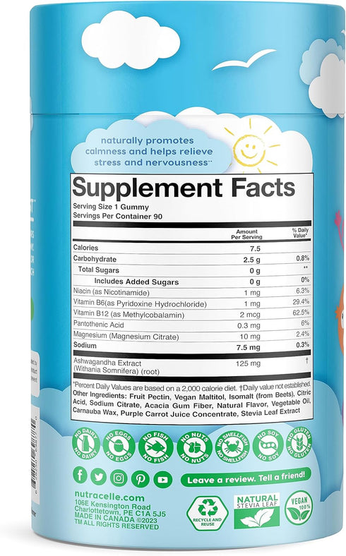 NUTRAMIN Kids Mood Boost Vitamin Gummy: The Yummy and Calm Magnesium Citrate Supplement for Children with Ashwagandha & Vitamin B Complex Anti-Str...