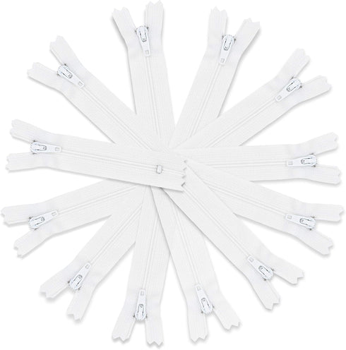 22 Inch YKK White Zippers 12 Pieces-Made in USA- For Apparel, Bags, Sewing & Craft Projects...