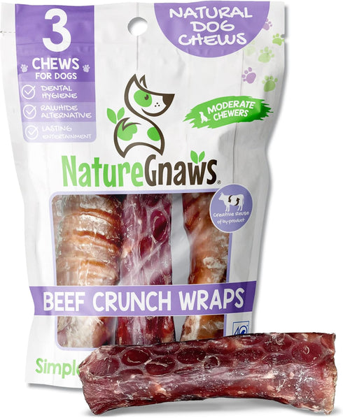 Nature Gnaws Beef Trachea Crunch Wraps for Dogs - Premium Natural Beef Bones - Long Lasting Dog Chew Treats - Rawhide Free - 5-6 Inch, 3 Count (Pa...