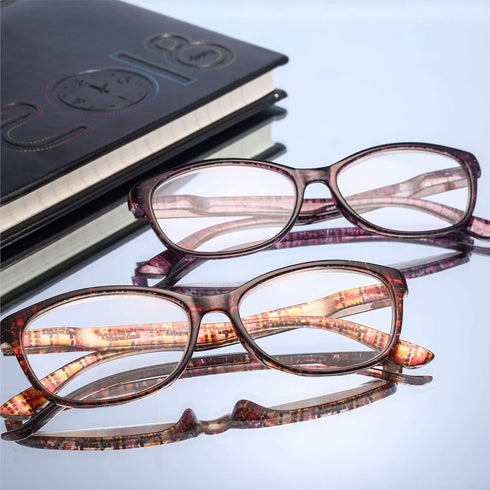 EYEGUARD 2 Pairs Reading Glasses for Women Ultra Clear Spring Hinge Readers +3.00...