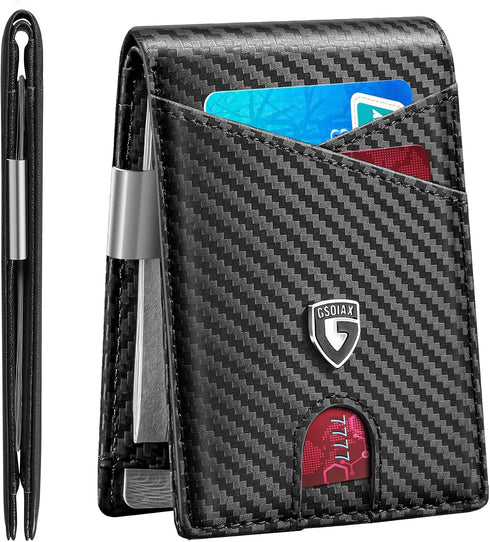 GSOIAX Slim Leather RFID Bifold Wallet for Men with Money Clip and 12 Credit Card Holders - Minimalist Front Pocket Wallet with ID Window, Cool Gr...