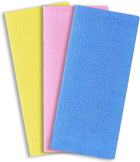 Sibba Exfoliating Shower Bath Gloves Washcloth Back Scrubber 3 Pcs Body Net Rub Sponge Reusable Loofah Towel Skin Brush Clean Scrubbing Accessorie...