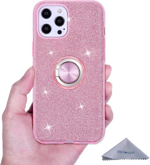Wisdompro Case for iPhone 12 Pro Max, Cute Glitter Bling Sparkle Protective Case with Ring Kickstand, Women Girls Phone Case for 6.7 Inch Apple iP...