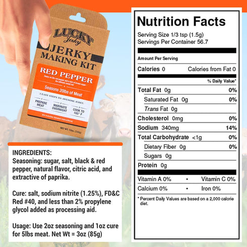 Lucky Jerky Red Pepper DIY Jerky Seasoning Kits - Seasons 20lbs of Meat...