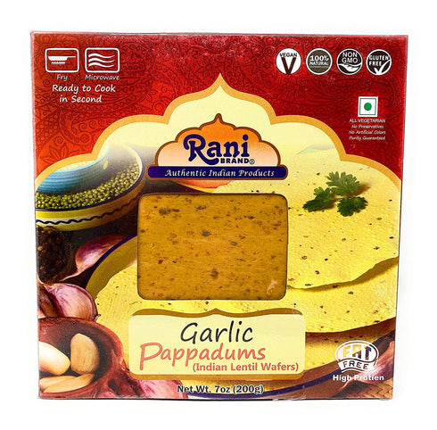 Rani Pappadums (Indian Lentil Wafer Snack) Garlic Papad 7oz (200g) Approximately 15pc, 7 inches ~ All Natural | Gluten Friendly | NON-GMO | Vegan ...