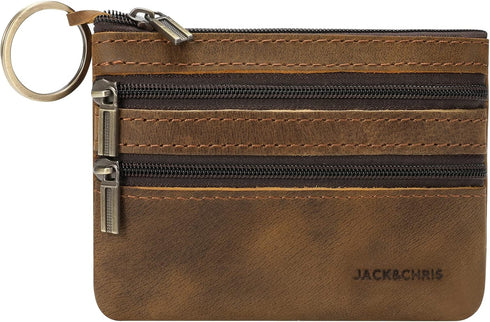 Jack&Chris Coin Purse Pouch for Men, Genuine Leather Coin Purse Zipper Pocket with Keychain Ring, Coin Bag for Men,JC301-8...