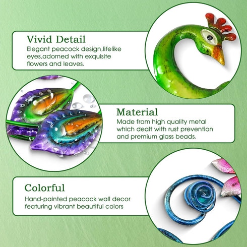 Voumsil Metal Peacock Wall Art Outdoor Wall Decor Tropical Wall Sculpture for Patio Balcony Garden Fence Art Living Room Bedroom Indoor Outdoor 2P...