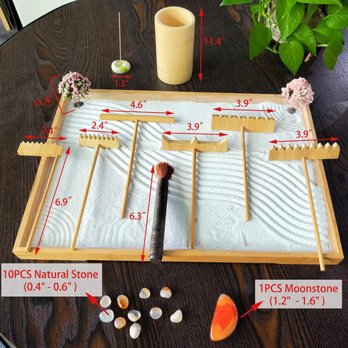 Tabletop Zen Garden Accessories Kit - Japanese Sand Zen Garden Rakes Tools Set,Office Relaxation Gifts with Healing Stones Zen Garden Decor for Ma...