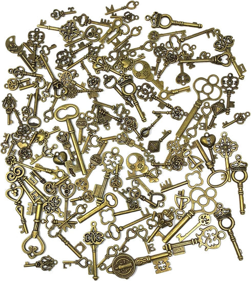 125 PCS Vintage Skeleton Key Set Charms, JIALEEY Mixed Antique Style Bronze Brass for Pendant DIY Jewelry Making Wedding Party Favors...