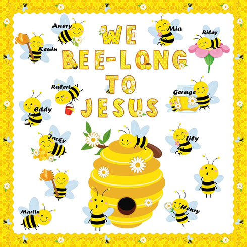 Bee Bulletin Board Decorations Set, Summer Bee Jesus Religious Bulletin Board Decorations Christian Cutout for Classroom Back to School Library Ho...