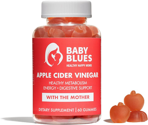 Baby Blues Apple Cider Vinegar Gummies - Vegan, Non-GMO & Gluten-Free, Postpartum Dietary Supplement with Both Vitamin B-6 & B12, 60 Pieces per Bo...