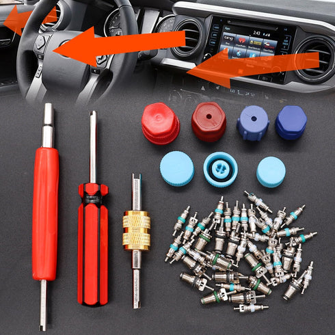 Taiss 59PCS Air Conditioning Valve Core Accessories Kit R12 R134a Refrigeration Tire Valve Stem Cores with Valve Core Rmover Tool HVAC AC System S...