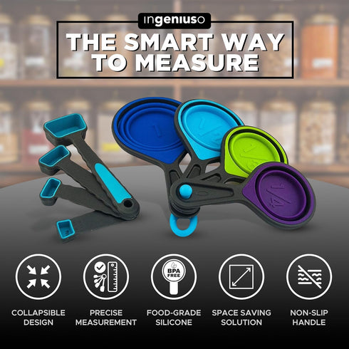 Collapsible Measuring Cups and Measuring Spoons | Portable Food Grade Silicone Measurement Cup Set for Liquid & Dry Food | Dog Food & Camping & Ki...