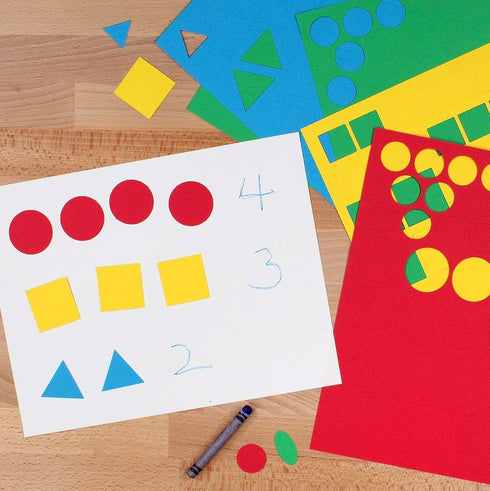 Basic Shapes 1: Circles, Triangles, Squares, Ovals, 676 Pieces US Made Card Stock Punch Out Geometric Shapes in 3 Sizes and 4 PRIMARY Colors for M...