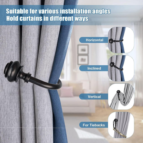 Curtain Holdbacks, 2Pcs Curtain Tiebacks Wall Mounted with Screws, Decorative Curtain Holders for Bedroom Livingroom Office Home,Black...