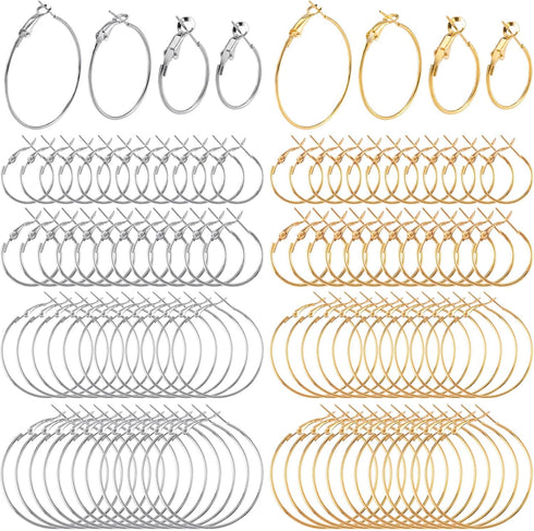 96Pcs Hoop Earrings Finding, Hypoallergenic Alloy Round Earring Hoops for Jewelry Making, Gold Silver Open Beading DIY Earrings Craft Art Accessor...