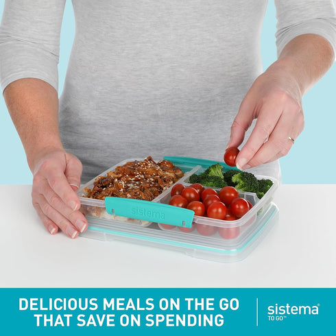 Sistema To Go Multi Split Meal & Food Container with Dividers & Clips | 820ml | BPA-Free | 1 Food Storage Container, Color May Vary...