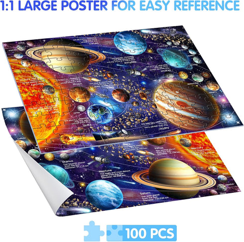 100 Piece Puzzles for Kids Ages 4-8-10, Solar System Puzzles 100 Pieces for Kids Science Educational Space Planet Puzzle Toys for Kids 4-6, 5-8, 6...