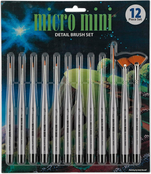 Micro Mini Fine Detail Paint Brush Set of 12 Pieces, Small Short Handle Taklon Bristles for Detailing, Paint by Number Art, Models & Nails...