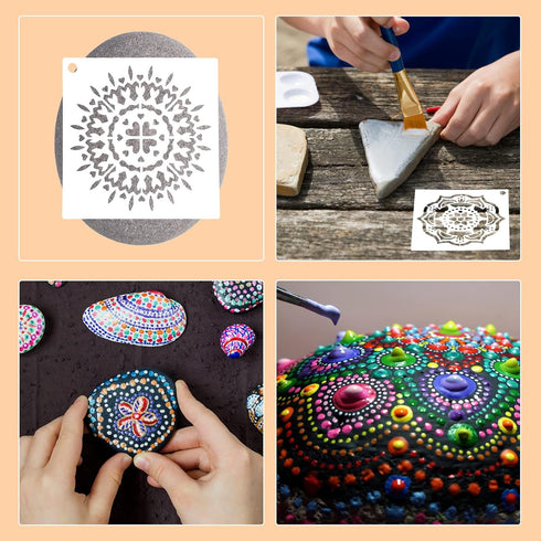 56 Pack (3.6x3.6 inch) Stencils for Painting, Reusable Mandala Dot Painting Stencils for DIY Rock Murals Art Projects...