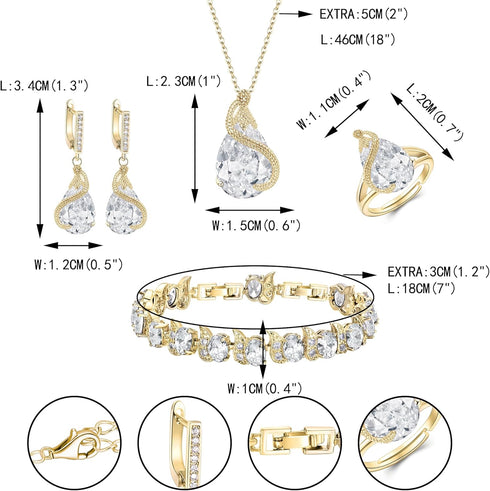 EVER FAITH Wedding Jewelry Set for Bride Bridesmaid, Glamour Teardrop Cubic Zirconia Pendant Necklace Earrings Tennis Bracelet Open Ring Sets for ...