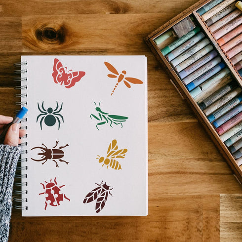 FINGERINSPIRE Butterfly Dragonfly Stencil 11.8x11.8 inch, Bee Ant Spider Worm Cockroach 12 Patterns Animal Stencil, Reusable Large Stencils for Pa...