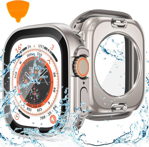 Goton 2 in 1 Waterproof Case for Apple Watch Ultra Ultra2 Screen Protector 49mm, 360 Protective Glass Face Cover Hard PC Bumper + Back Frame for i...