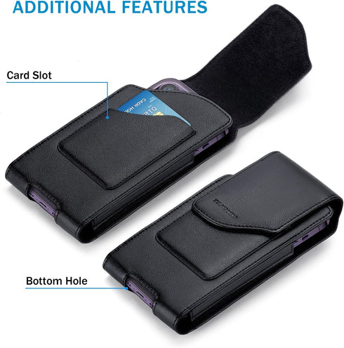 Belt Holster for iPhone 15 14 13 12 11 Pro Max, 15/14 Plus, XS Max, Samsung Galaxy S23+ A54 A53 A52, Belt Phone Holder for Men with Card Slot (Bla...