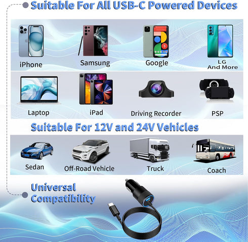 ?MFi Certified?iPhone 15 Car Charger Fast Charging, Caiinei 90W Dual PD Car Power Cigarette Lighter USB-C Car Charger Adapter + 6FT Type-C Cable f...