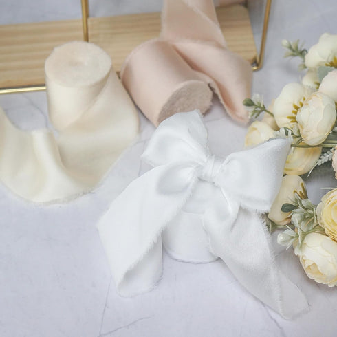 CT CRAFT LLC Frayed Satin Silk Ribbon 2" x 8 Yards x 3 Rolls White Ivory Beige for Christmas Home Decor Gift Wrapping DIY Crafts Wedding Invitatio...