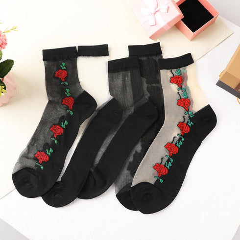 5 Pairs Womens Sheer Socks Sheer Socks Women Ankle Vintage Flower Lace Mesh Crystal Glass Socks for Women...