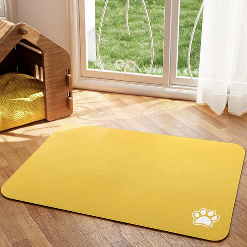 Pet Feeding Mat - Yellow 12"x 19" | Absorbent Dog Mat for Food and Water, No Stains Cat Bowl Mat, Easy to Clean Pet Placemats, Quick Dry Dog Water...