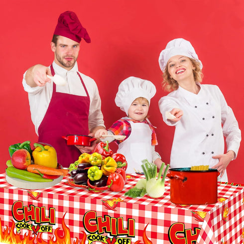 3Pcs Chili Cook Off Tablecloth Party Decorations,87x51In Plastic Chili Tablecloths Table Covers for Mexican Chili Buffet Baby Shower Party Holiday...