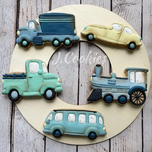 LILIAO Transportation Cookie Cutter Set - 5 Piece - Train, Truck, Pick-up Truck, Beat-up Car and Bus Fondant Cutters - Stainless Steel...