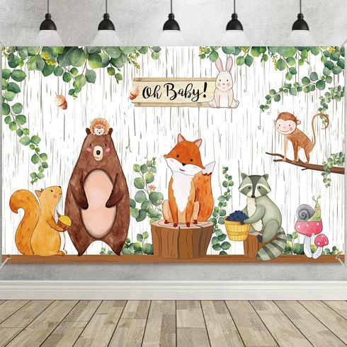 Woodland Baby Shower Backdrop 3.6 x 6 ft Woodland Jungle Animals Birthday Party Decorations Background for Safari Jungle Baby Shower Photography P...