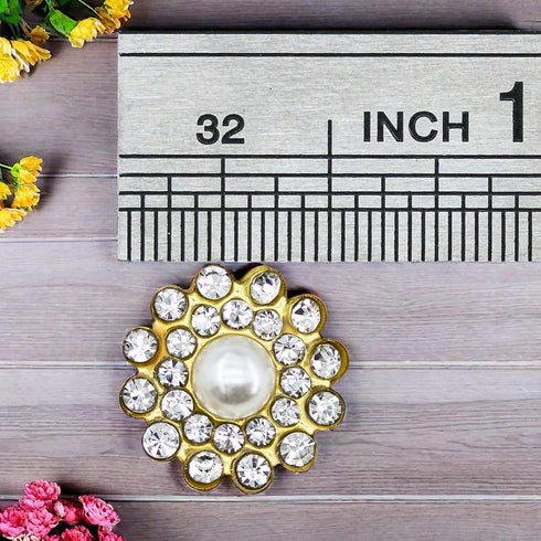 50 pcs Pearl Rhinestone Crystal Embellishments Decoration Brooch Flatback DIY Craft for Flower Bow Headband Dress Accessory 14mm (Gold)...