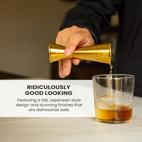 A Bar Above Premium Japanese Jigger 8 Precise Measurement Markings, Heavy Duty 304 Stainless Steel Double Cocktail Jigger for Professional Bartend...