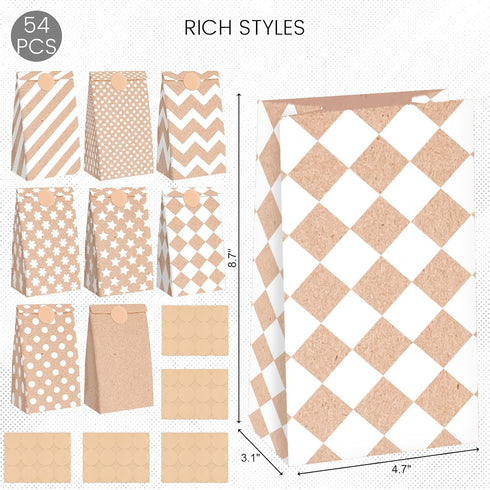 Shindel 54PCS Party Favor Bags, Goodie Bags with Stickers Polka Dot Striped Treat Bags Lunch Paper Bags for Birthday Wedding Party...