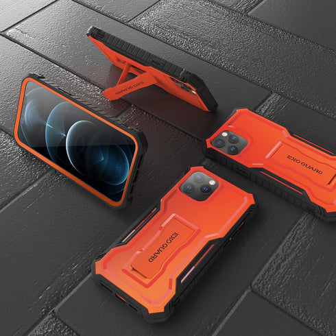ExoGuard for iPhone 12 Case, Compatible with iPhone 12 Pro Case, Rubber Shockproof Full-Body Cover Case Built in Screen Protector with Kickstand f...