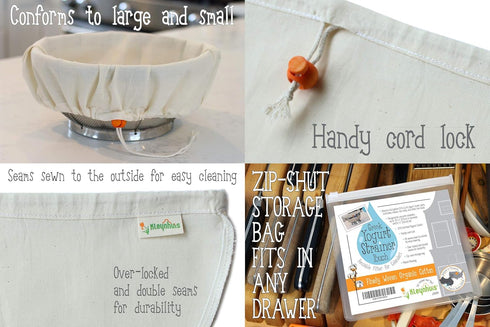 Greek Yogurt Strainer Pouch, Organic Cotton (16"X9") / Reusable Cheesecloth Alternative...