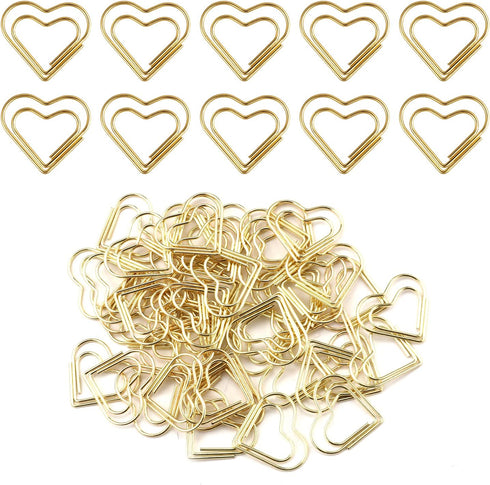 100pcs Mini Gold Heart Paper Clips, Small Cute Love Shaped Paper Clips Stainless Steel Metal Paper Clips Bookmarks for Document Note Sorting Organ...