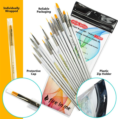 Best Small Miniature Paint Brushes - Detail Paint Brush Set of 14 pcs +1 Free, Tiny Model Paint Brush Set for Face Painting, Fine Detailing - Acry...