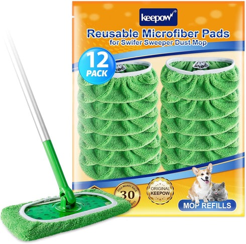 KEEPOW Reusable Wet Pads Refills Compatible with Swiffer Sweeper Mop, Dry Sweeping Cloths, Microfiber Wet Mopping Cloths for Hardwood Floor Cleani...